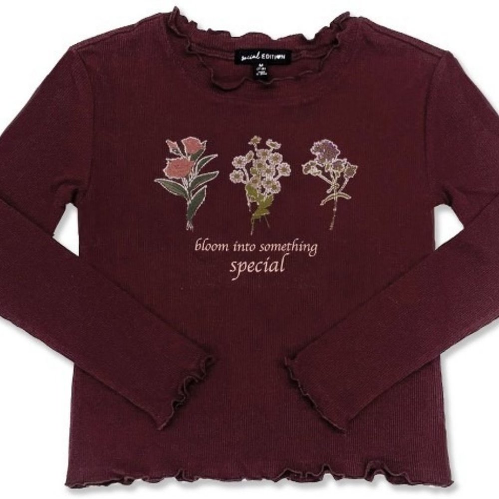 Girls Long Sleeve Lettuce Edge Ribbed Shirt